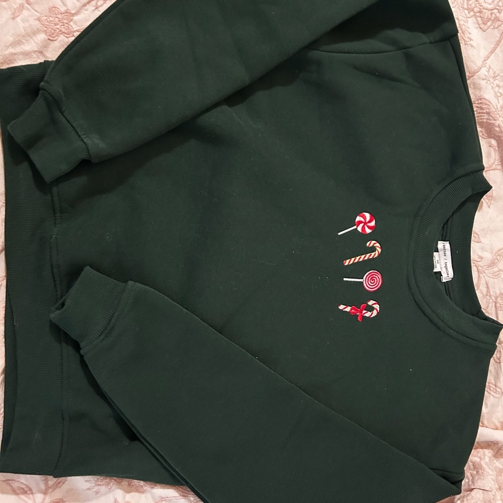 Green Sweatshirt with Candy Cane Embroidery